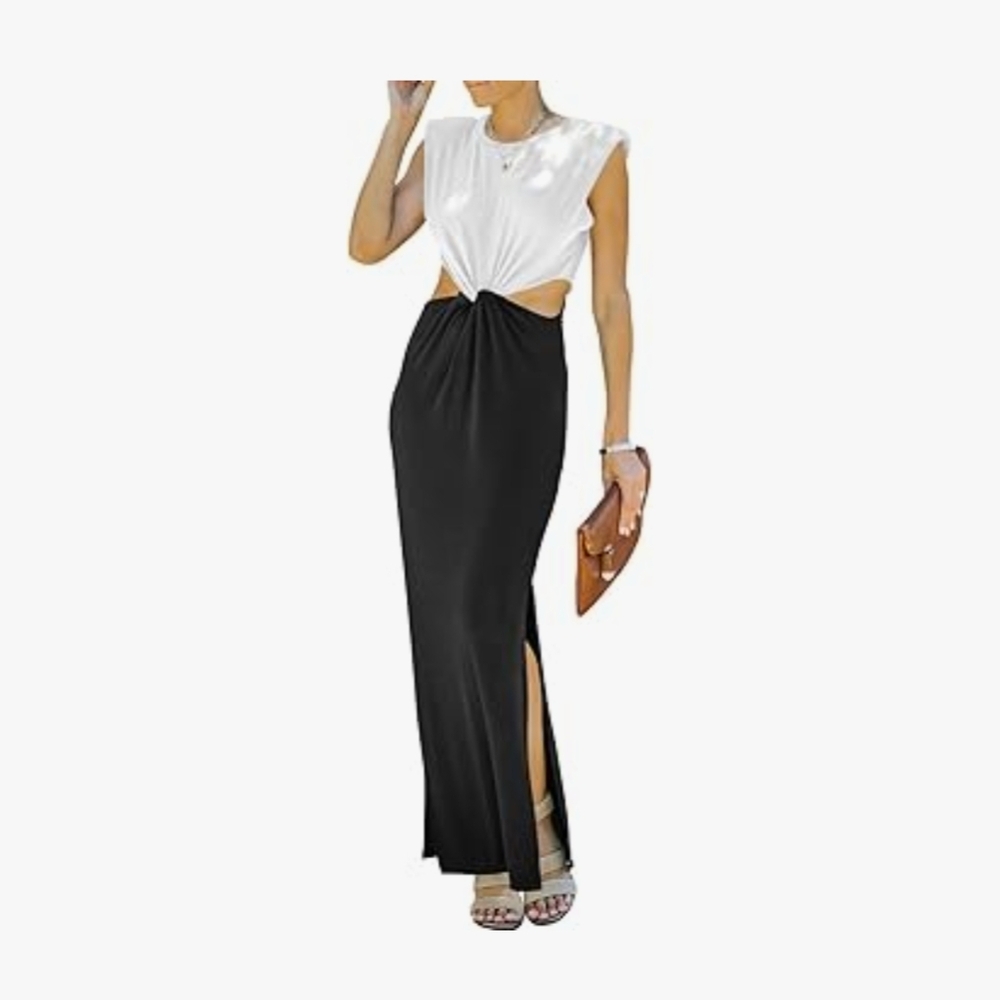 NWOT Elegant Black and White Cutout Maxi Dress